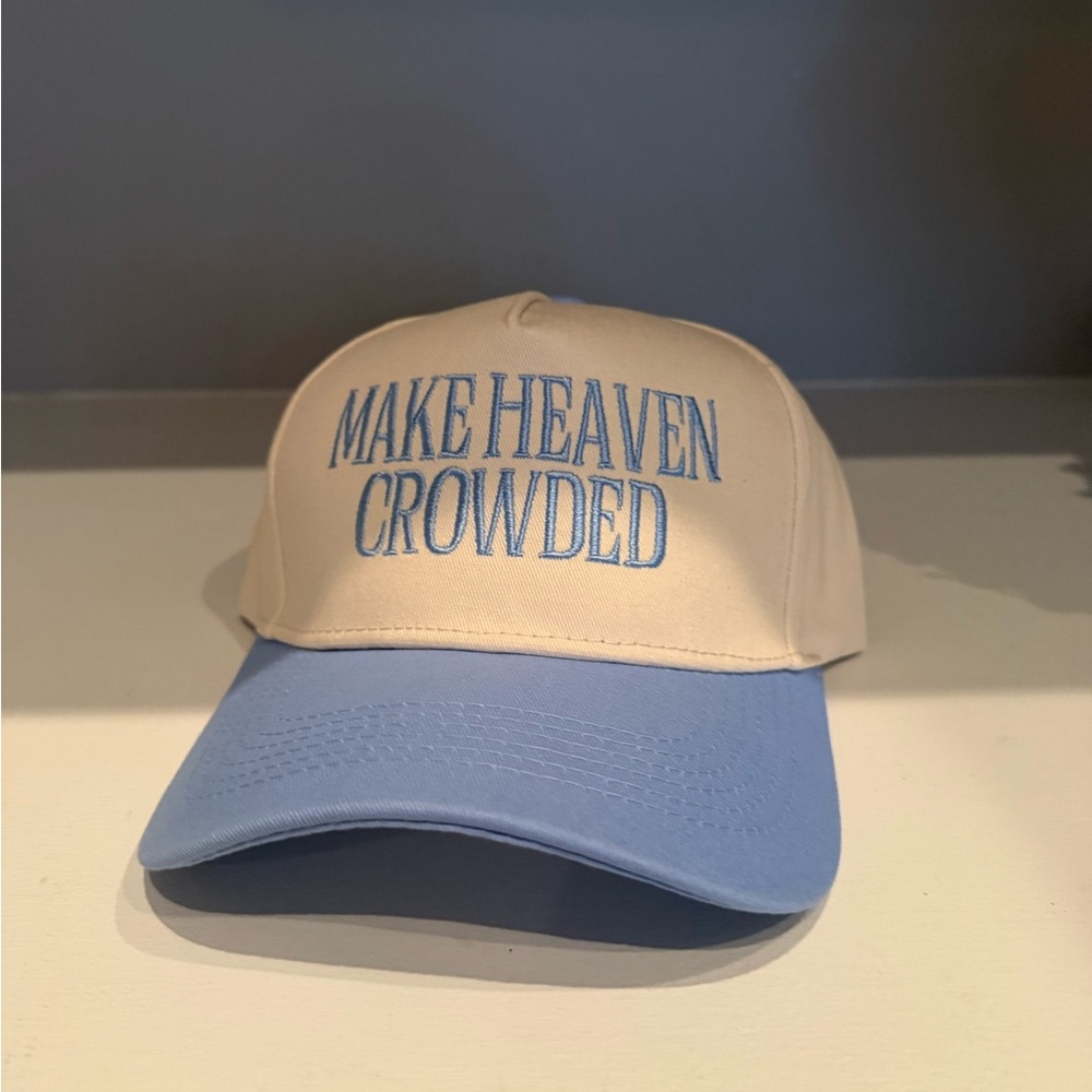 Beige and Blue Cap with Embroidered Text